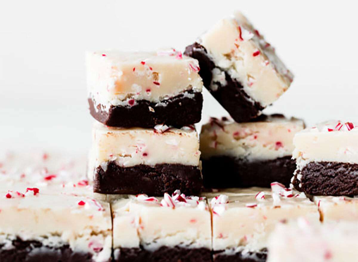 peppermint bark fudge squares