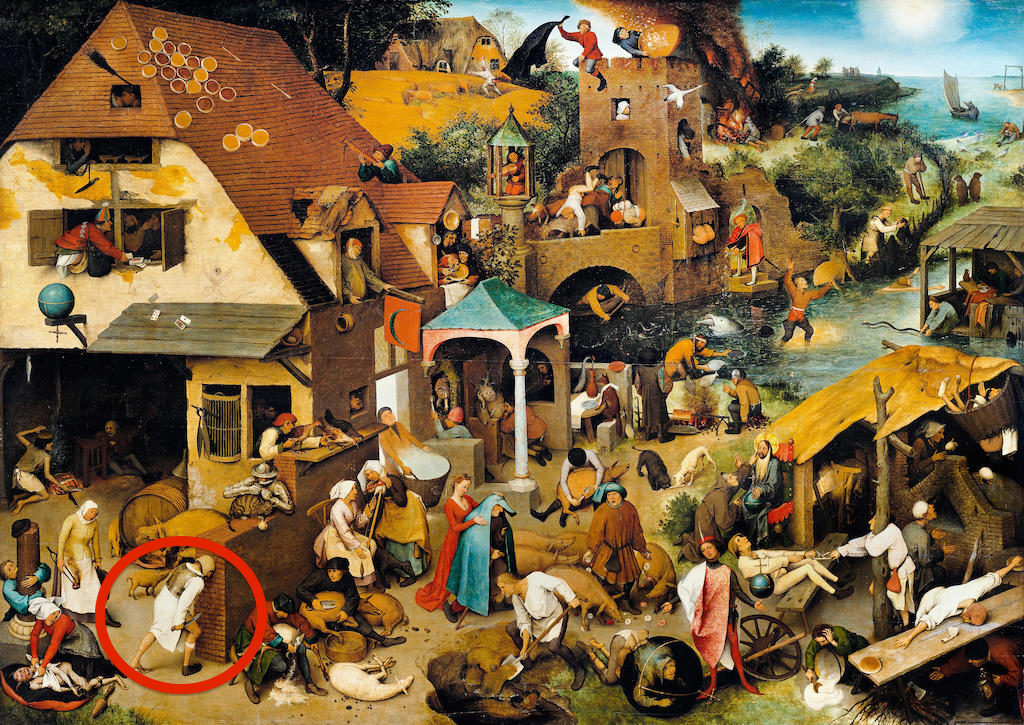 EDDDPF Pieter Brueghel the Elder, Netherlandish Proverbs (The Blue Cloak or The Topsy Turvy World) 1559 Oil on wood. Gemaldegalerie