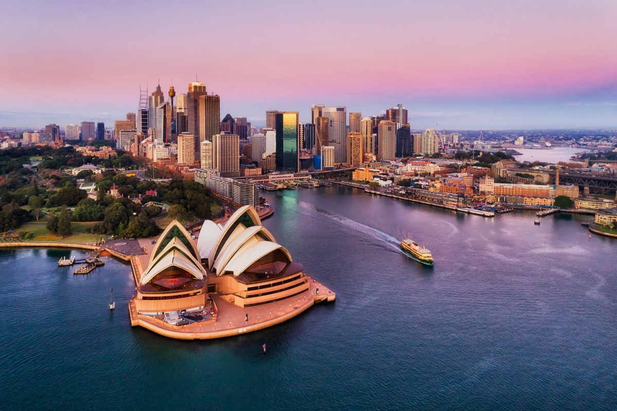 sydney opera house at sunset