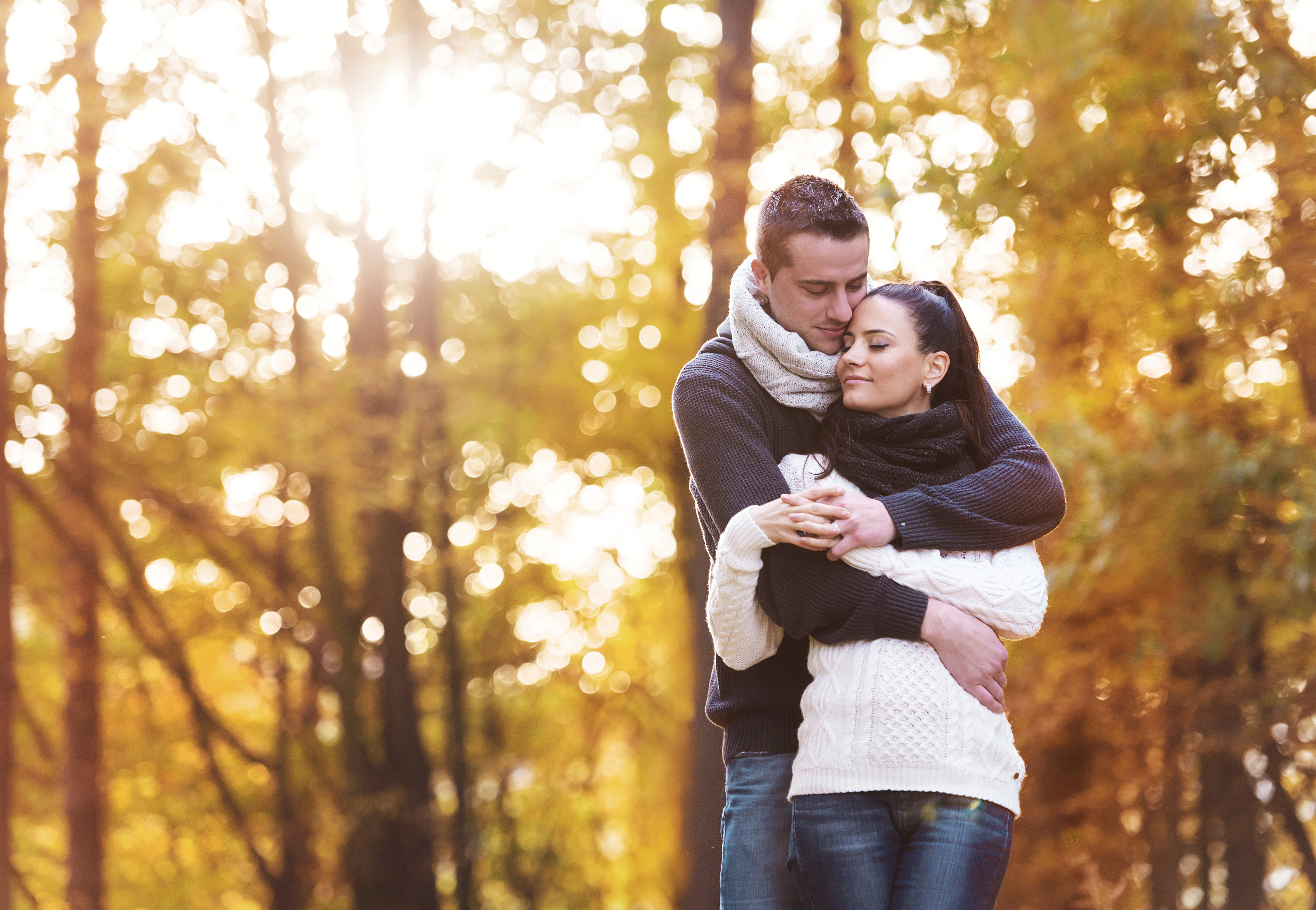 man hugging woman in the forest, what he wants you to say