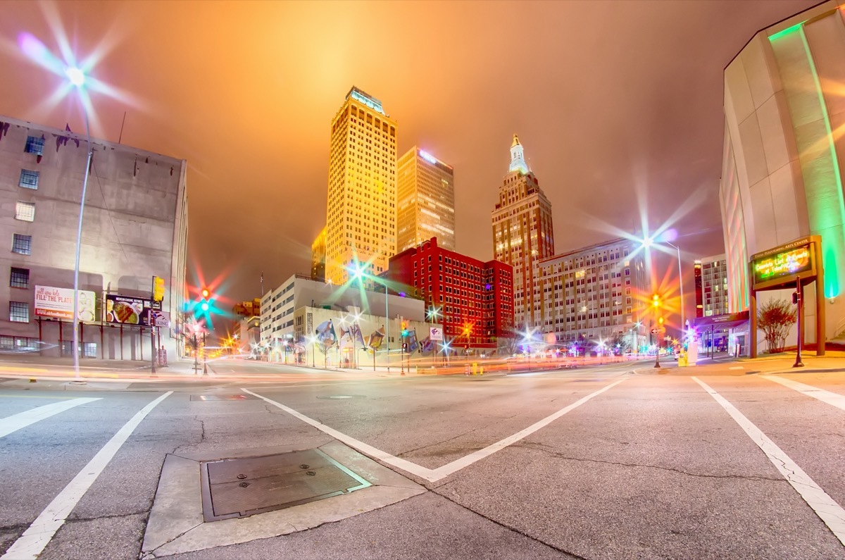 cityscape photo of downtown Tulsa, Oklahoma at night