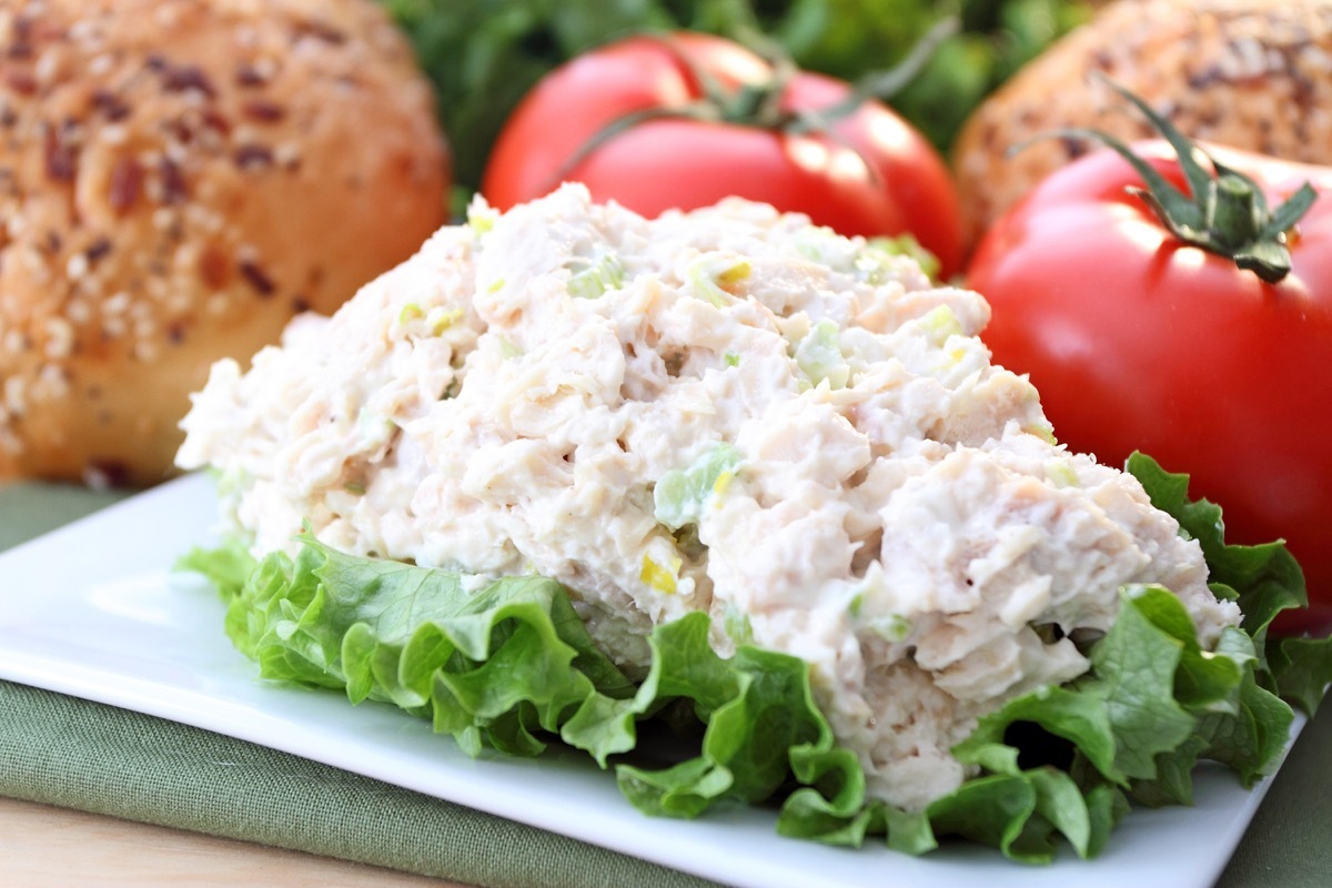 Chicken salad ready for sandwich.