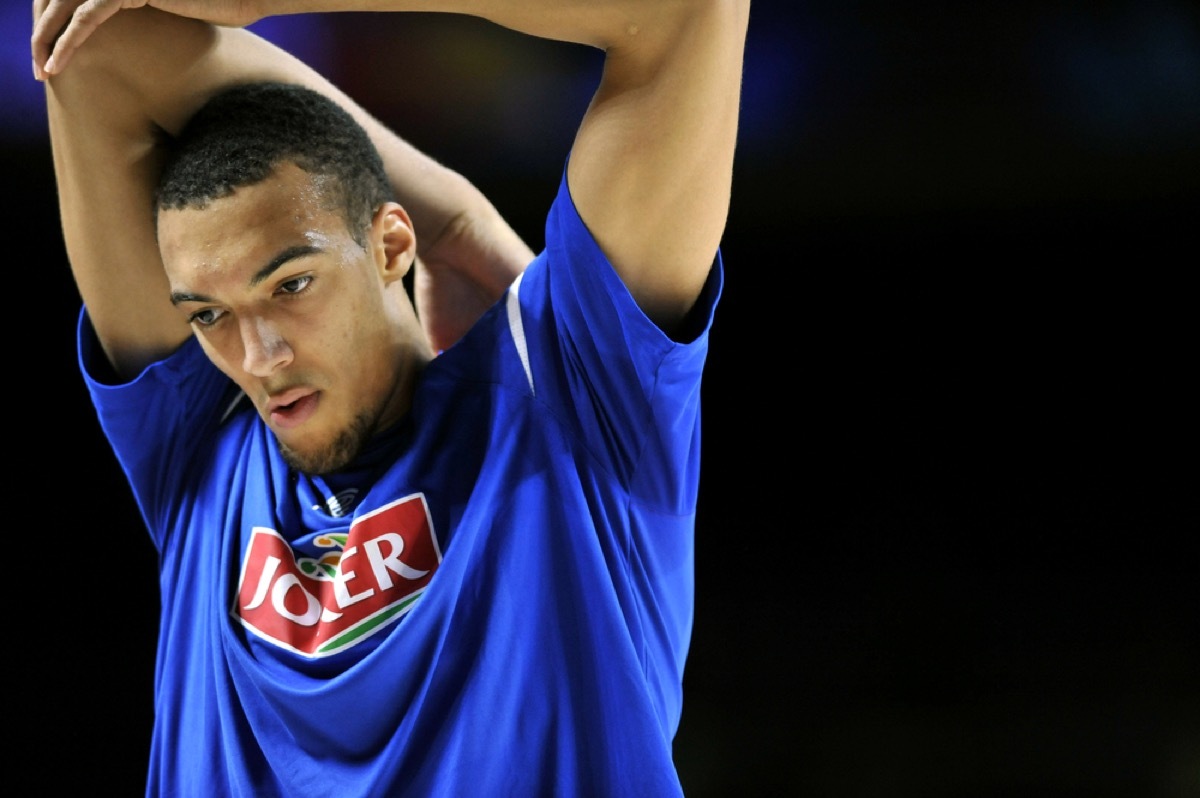 utah jazz forward rudy golbert stretches