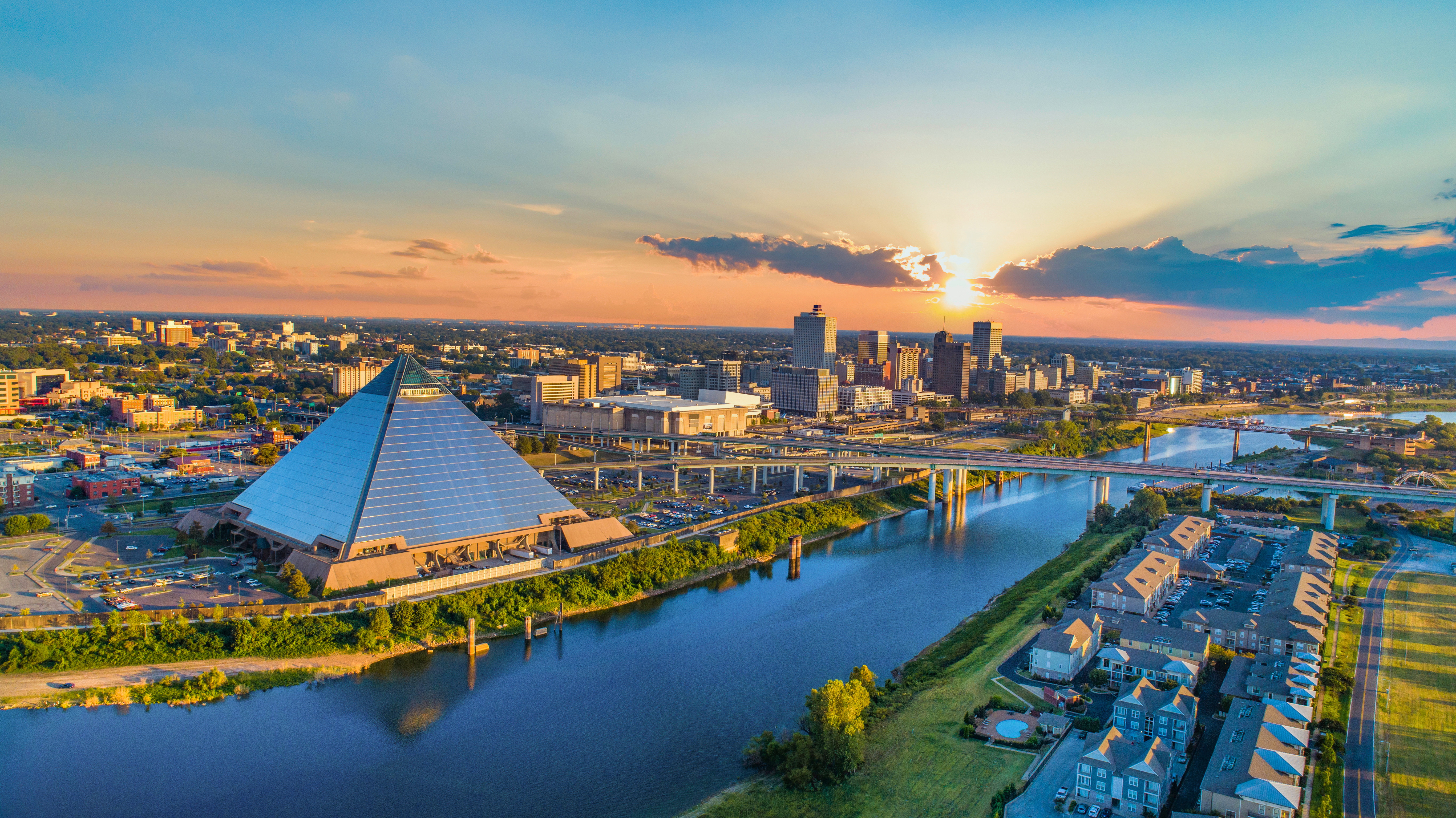 aerial shot of the memphis pyramid