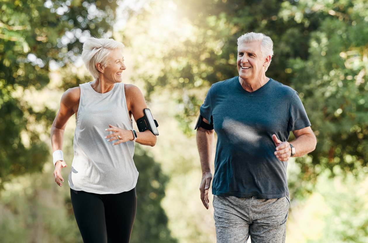 senior couple enjoying a run