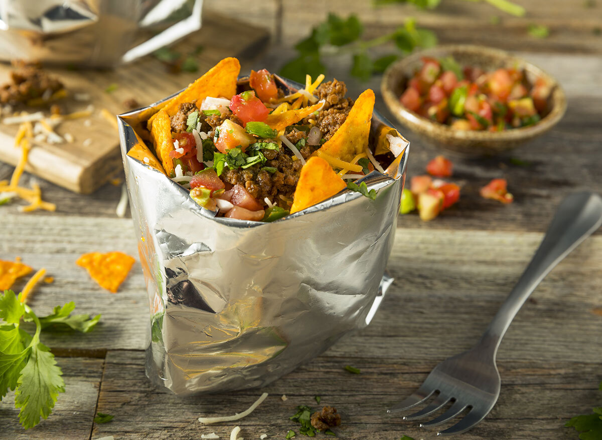 Walking taco in a bag with toppings