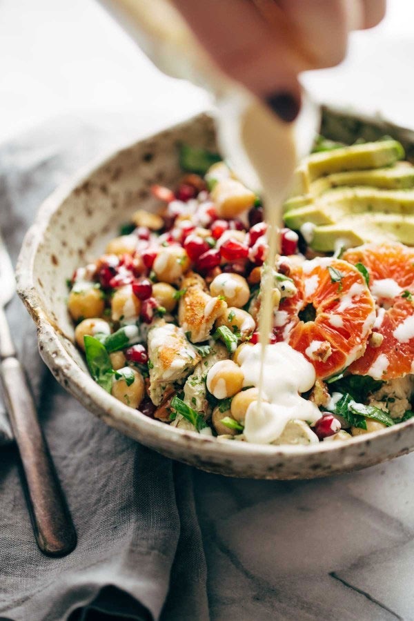 winter spa salad with lemon chicken