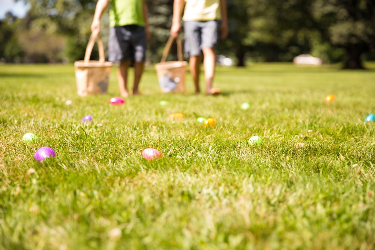 kids doing an easter egg hunt on Easter - best easter games