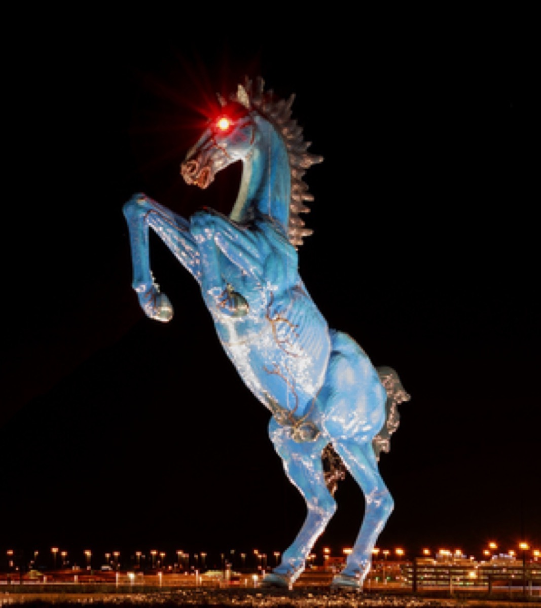 blue mustang statue