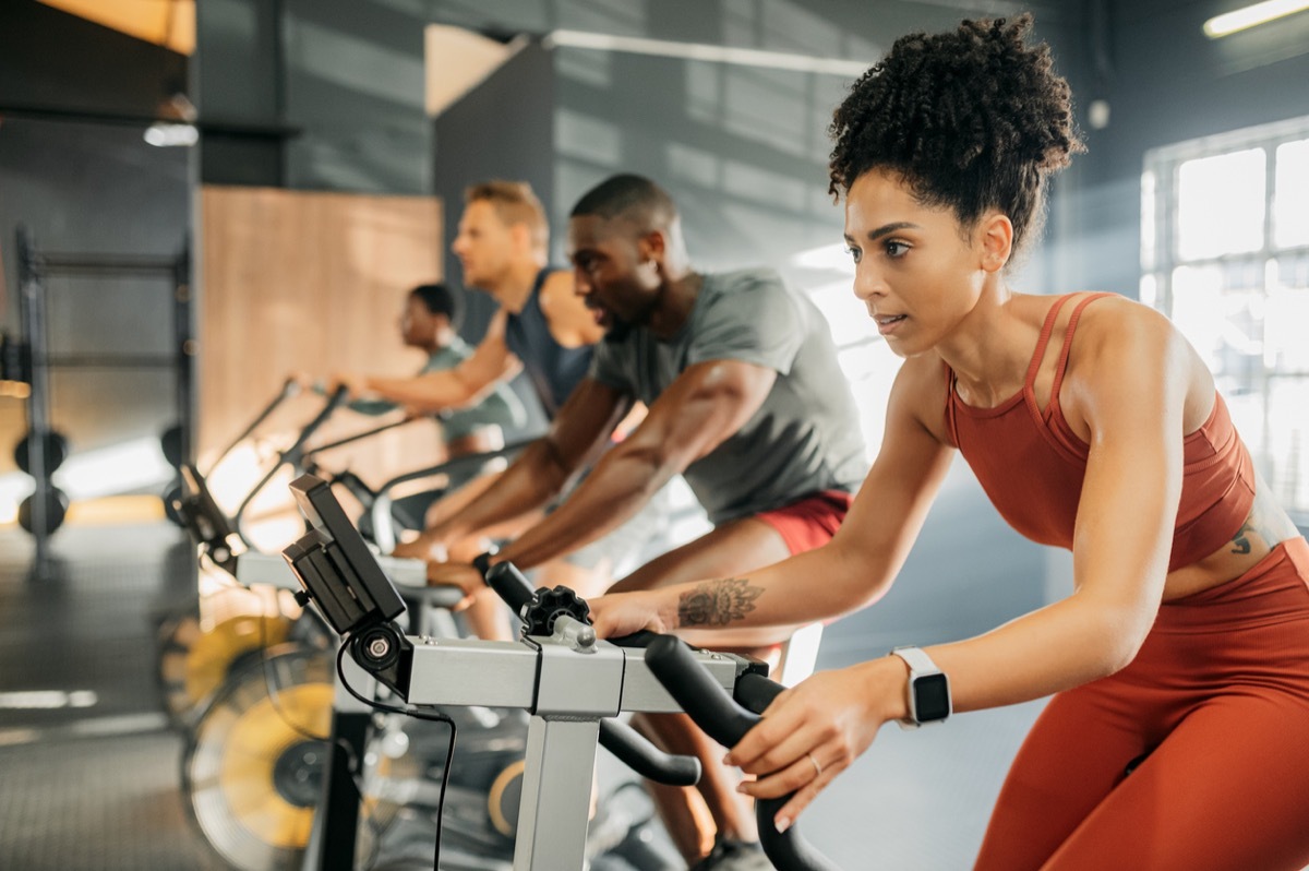 people in cycling class