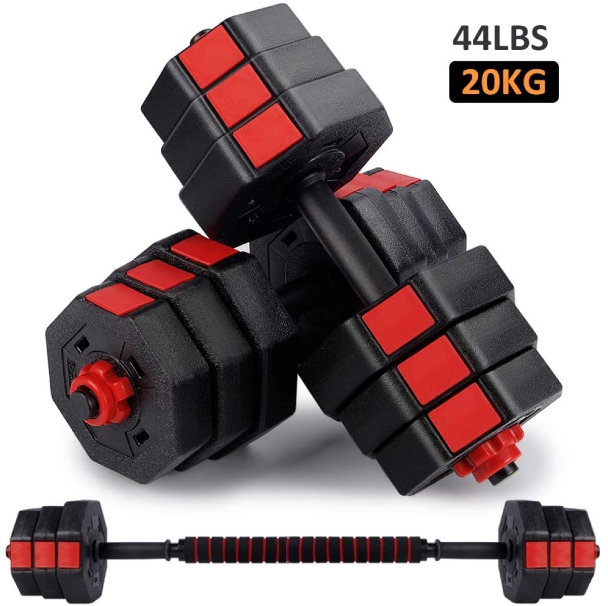 black and red adjustable dumbbells