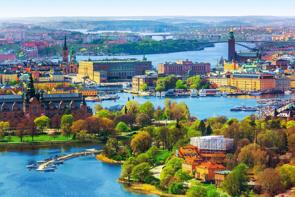 Scenic summer aerial panorama of the Old Town (Gamla Stan) architecture in Stockholm, Sweden - Image