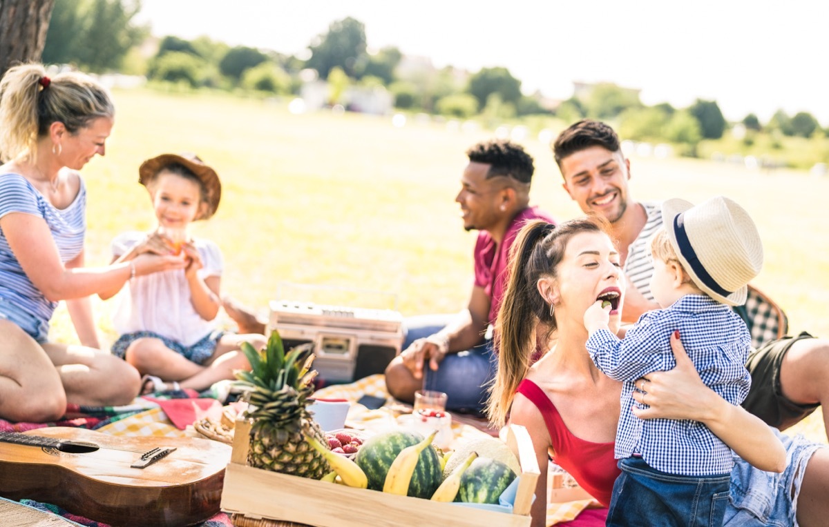 Family and friends having picnic