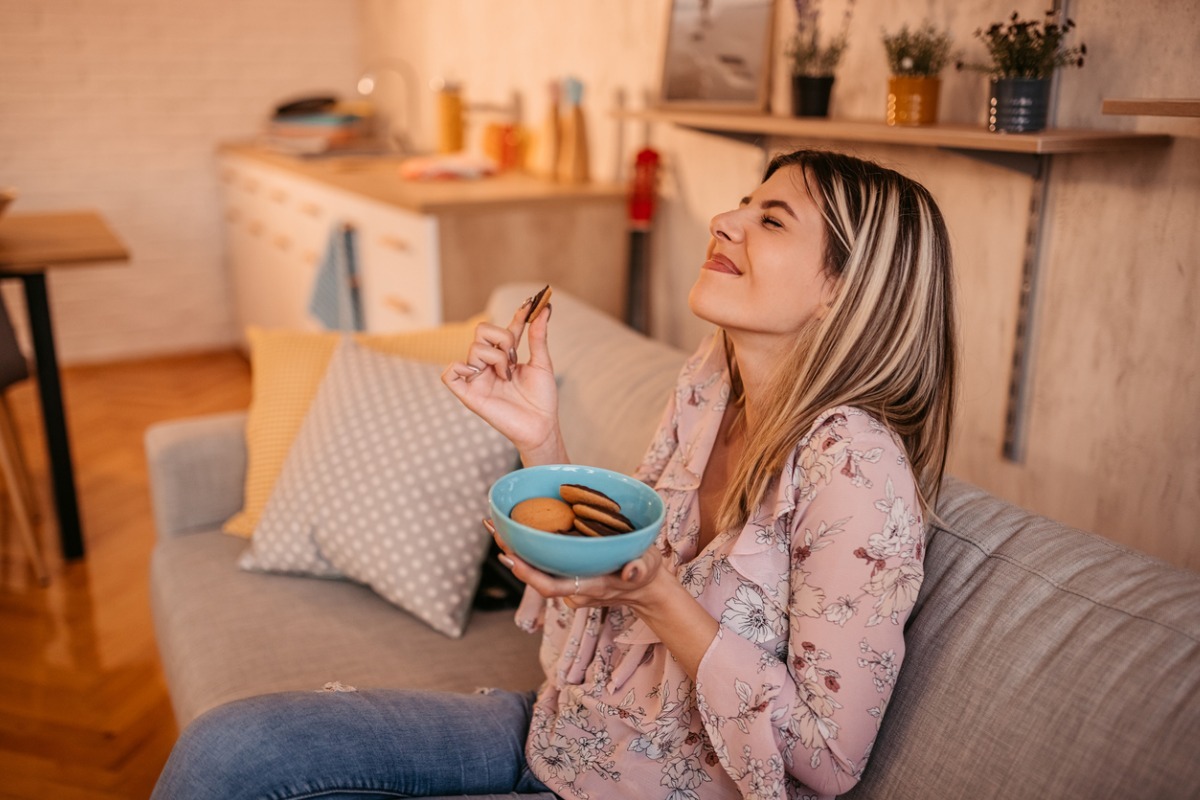 woman eating cookie