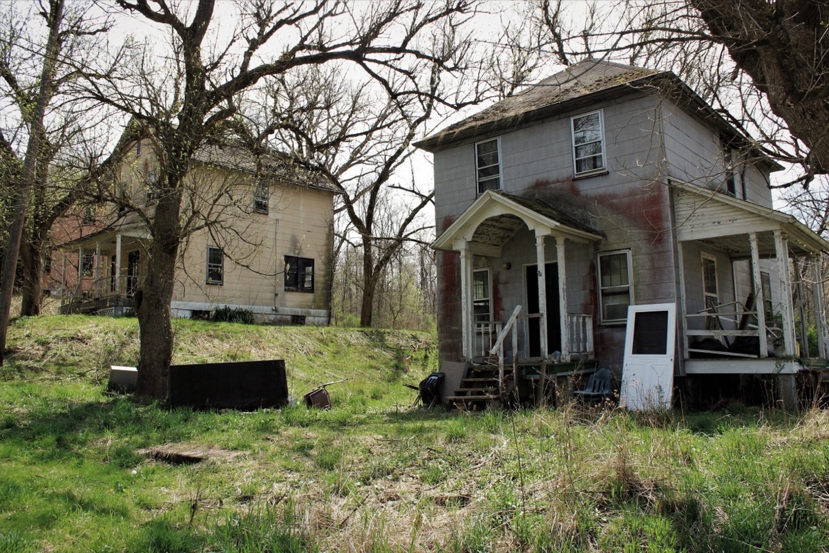 rows of abandoned house in mining town