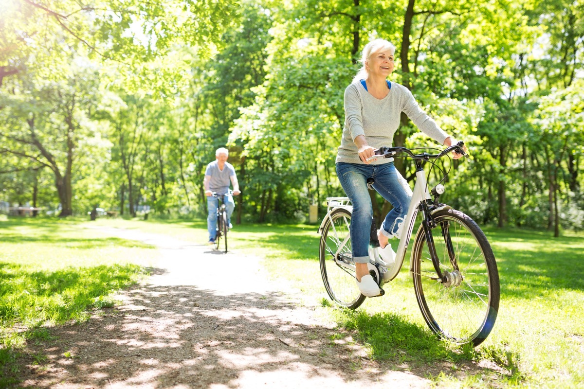 Older couple riding bikes