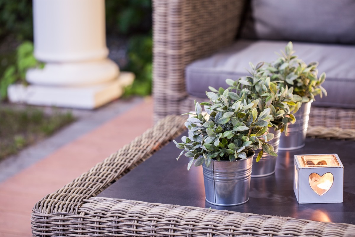 tea light on porch table