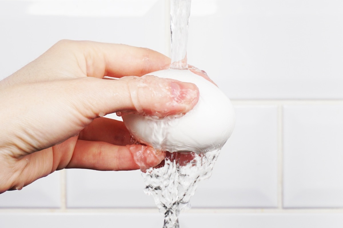 Washing an egg in sink