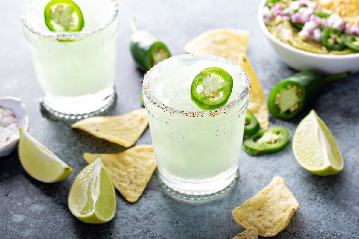 spicy margarita with jalapeno and chips