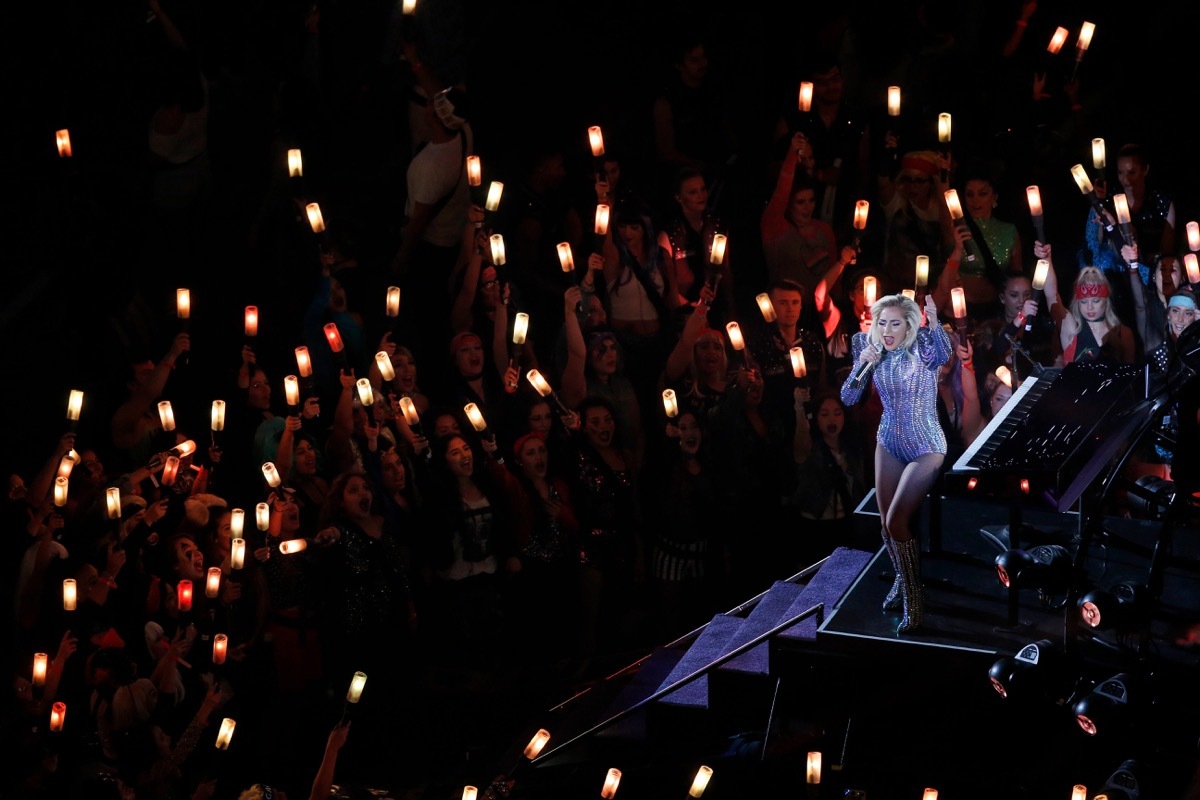 Lady Gaga performs onstage during the Super Bowl LI Halftime Show at NRG Stadium in Houston, Texas