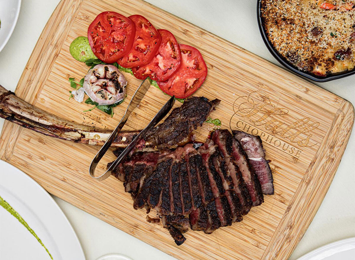 sliced steak on cutting board