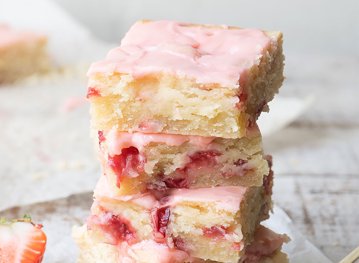 stack of strawberry blondies