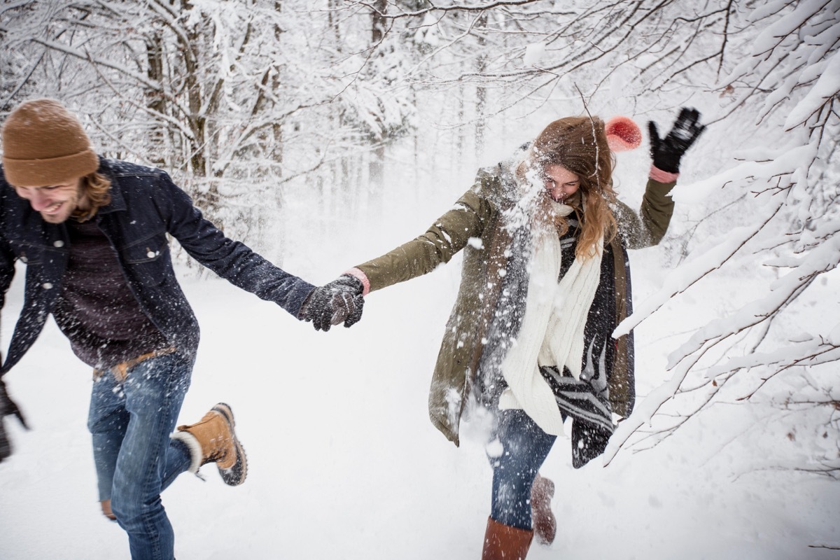 happy couple in winter