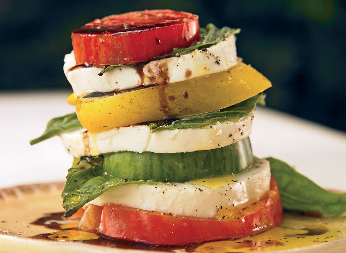 Vegetarian caprese tomato towers