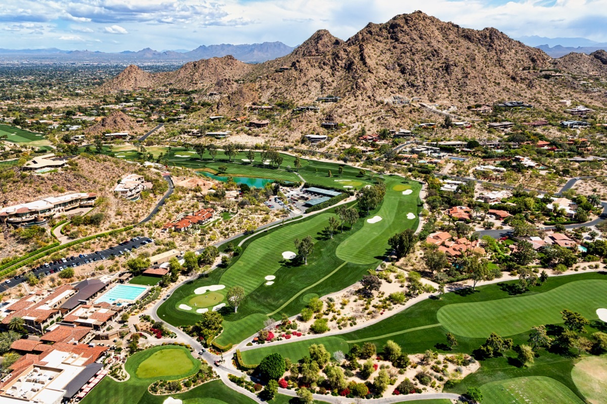 aeriel view of a golf course and resort in Paradise Valley, Arizona