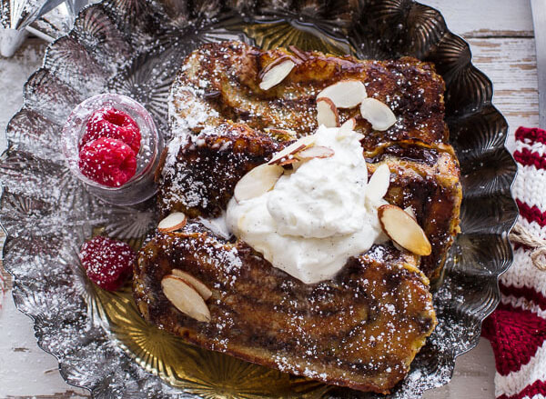 eggnog chocolate marzipan babka french toast