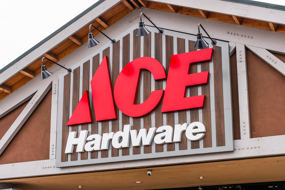 A storefront sign at Ace Hardware