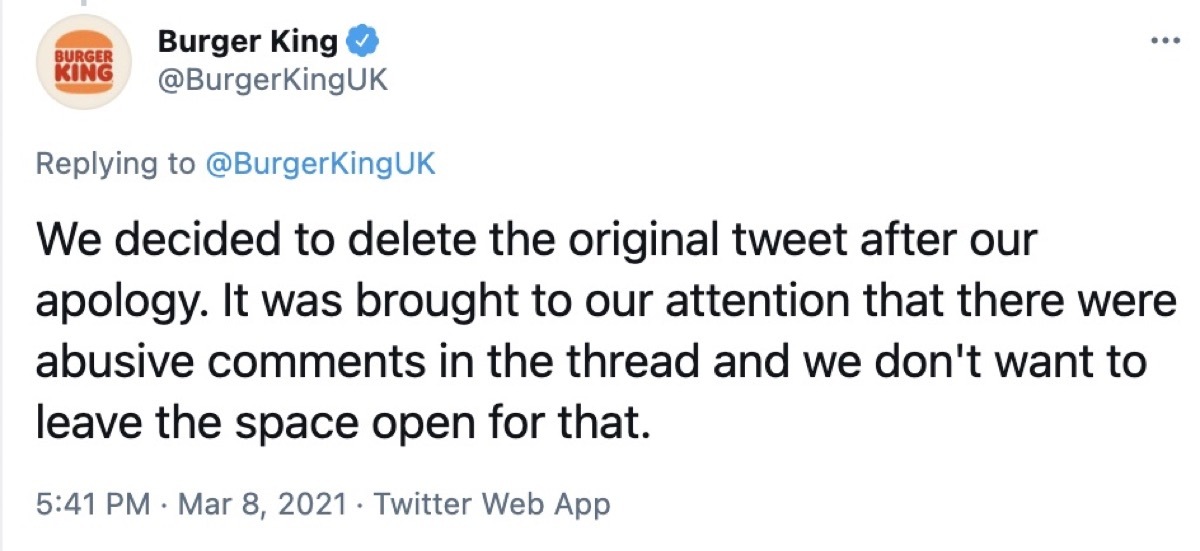 burger king explains deletion of offensive tweet