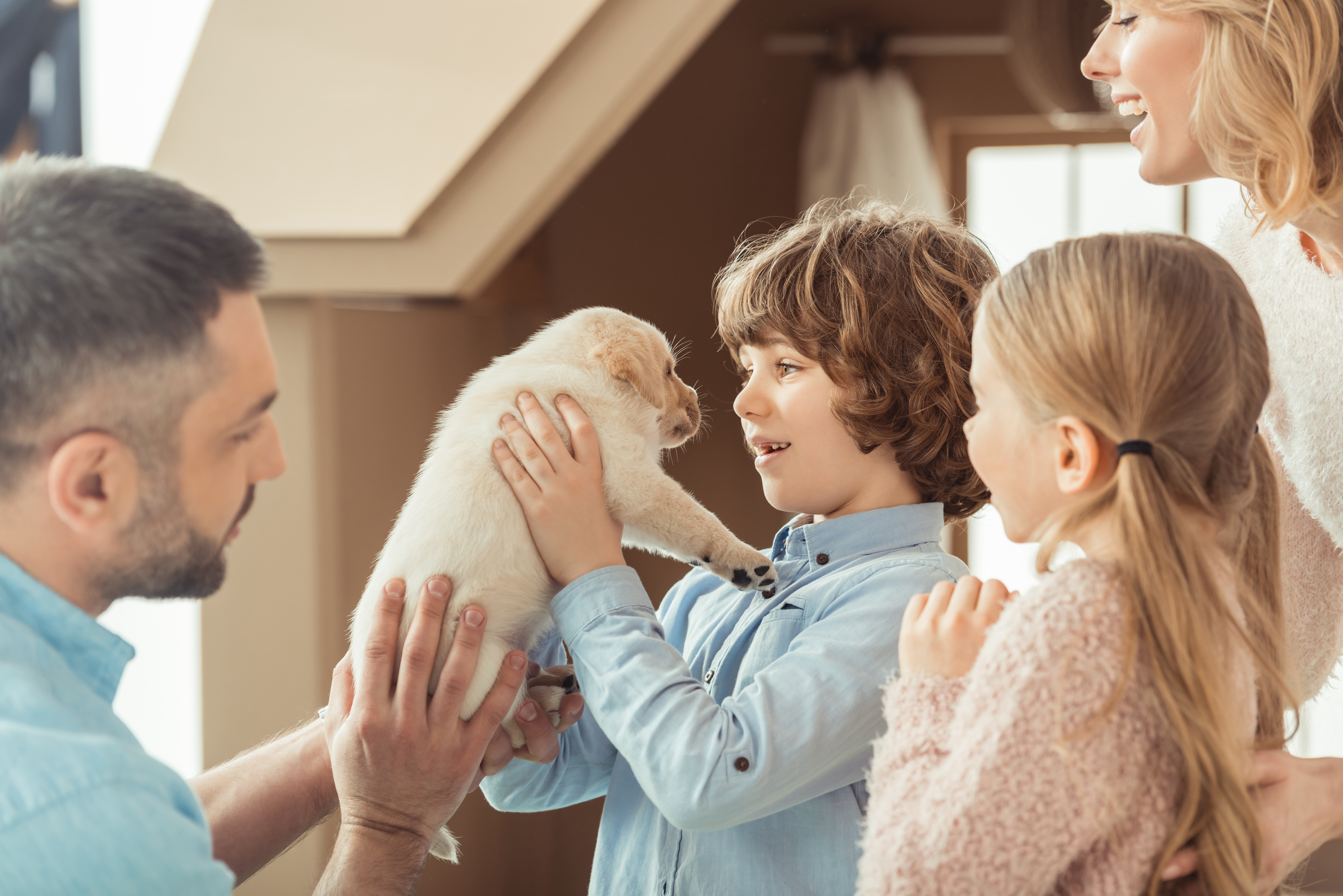 family deciding on the best girl dog name for their new female puppy