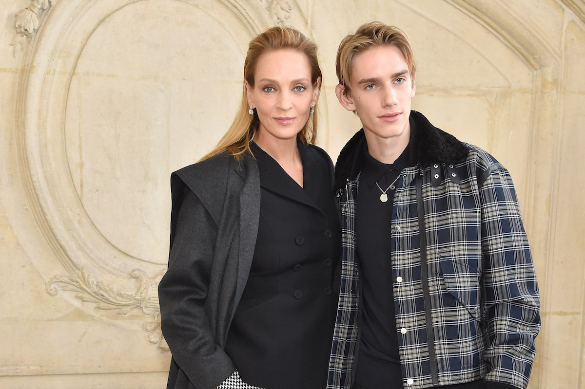 Uma Thurman and Levon Thurman Hawke at Dior's spring 2020 couture show in Paris