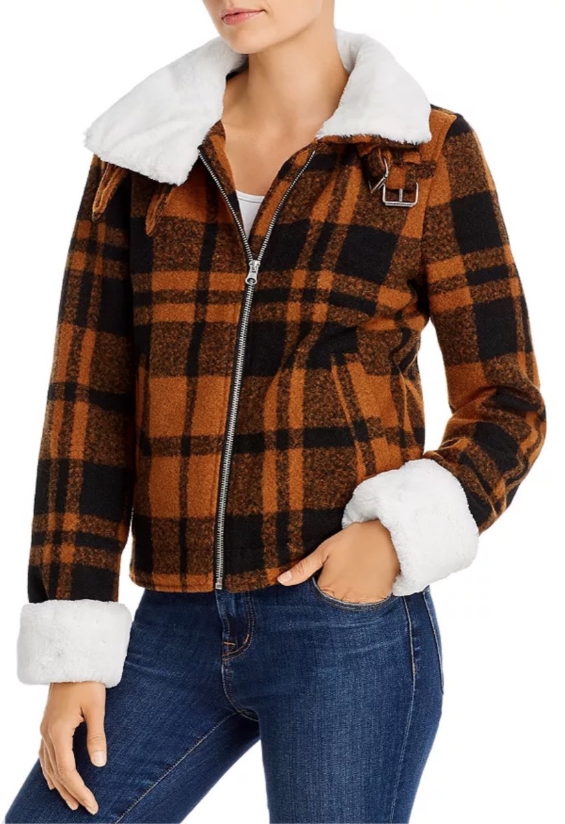 woman in brown plaid jacket, women's coats for winter