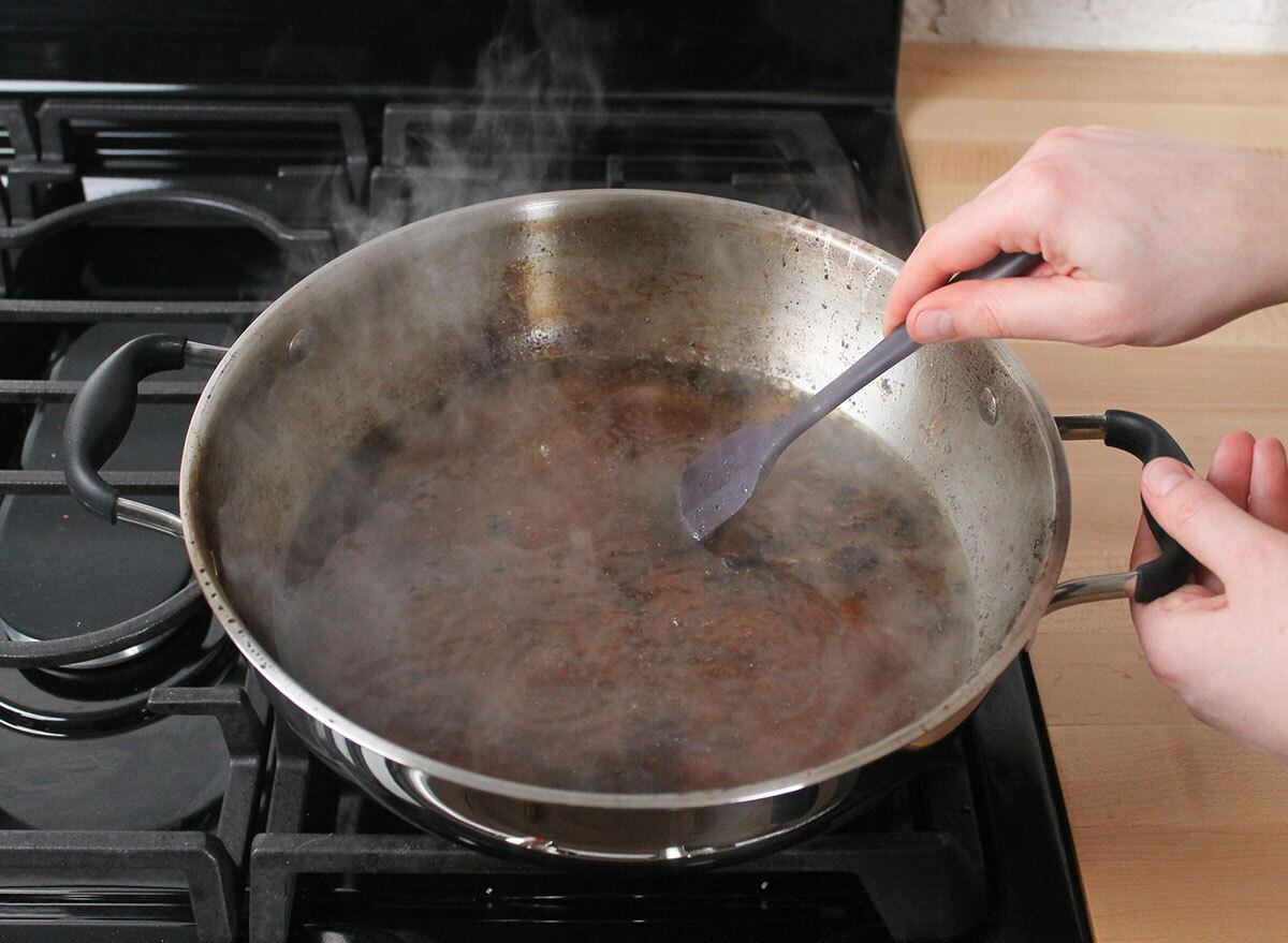 use a spatula to scrape burnt bits