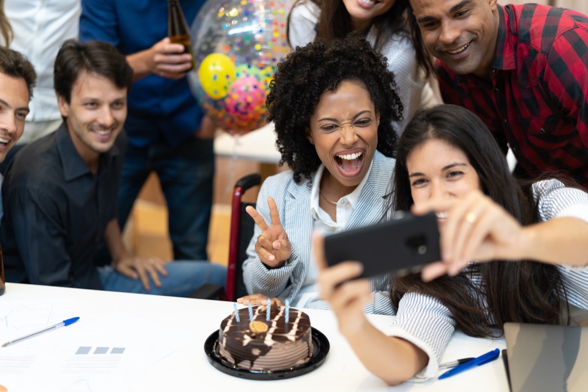 work birthday party selfie photo