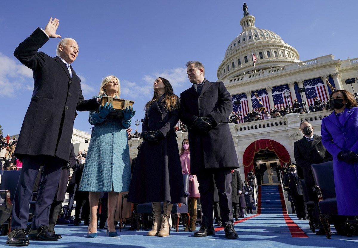 Joe Biden is sworn in as the 46th president of the United States by Chief Justice John Roberts, as Jill Biden and their children Ashley and Hunter look on on the West Front of the U.S. Capitol on January 20, 2021 in Washington, DC.