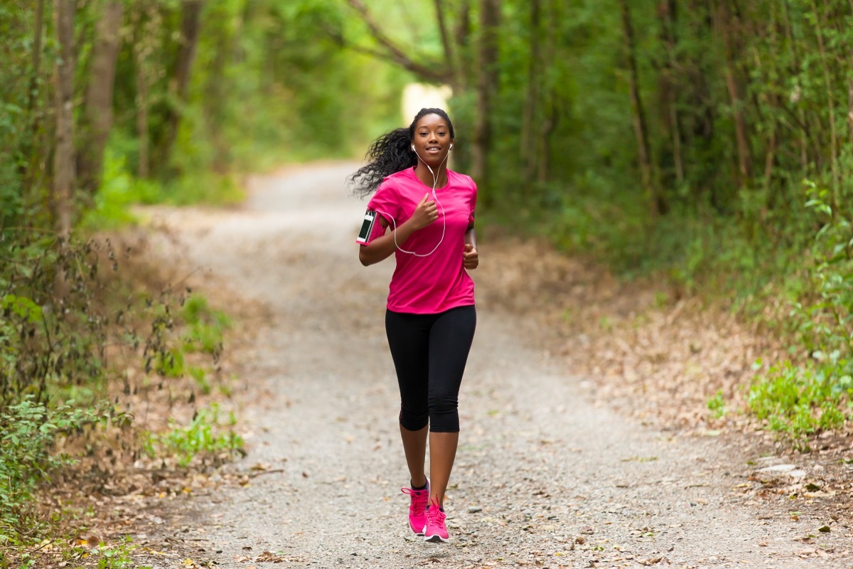 Woman running outside in the park