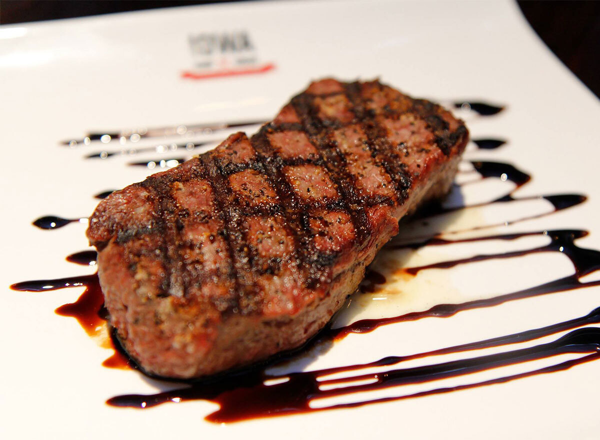 plated steak with glaze