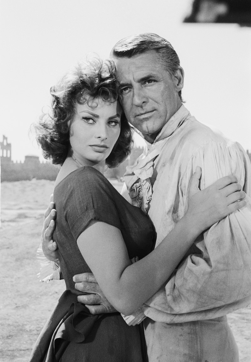 Sophia Loren and Cary Grant on the set of 