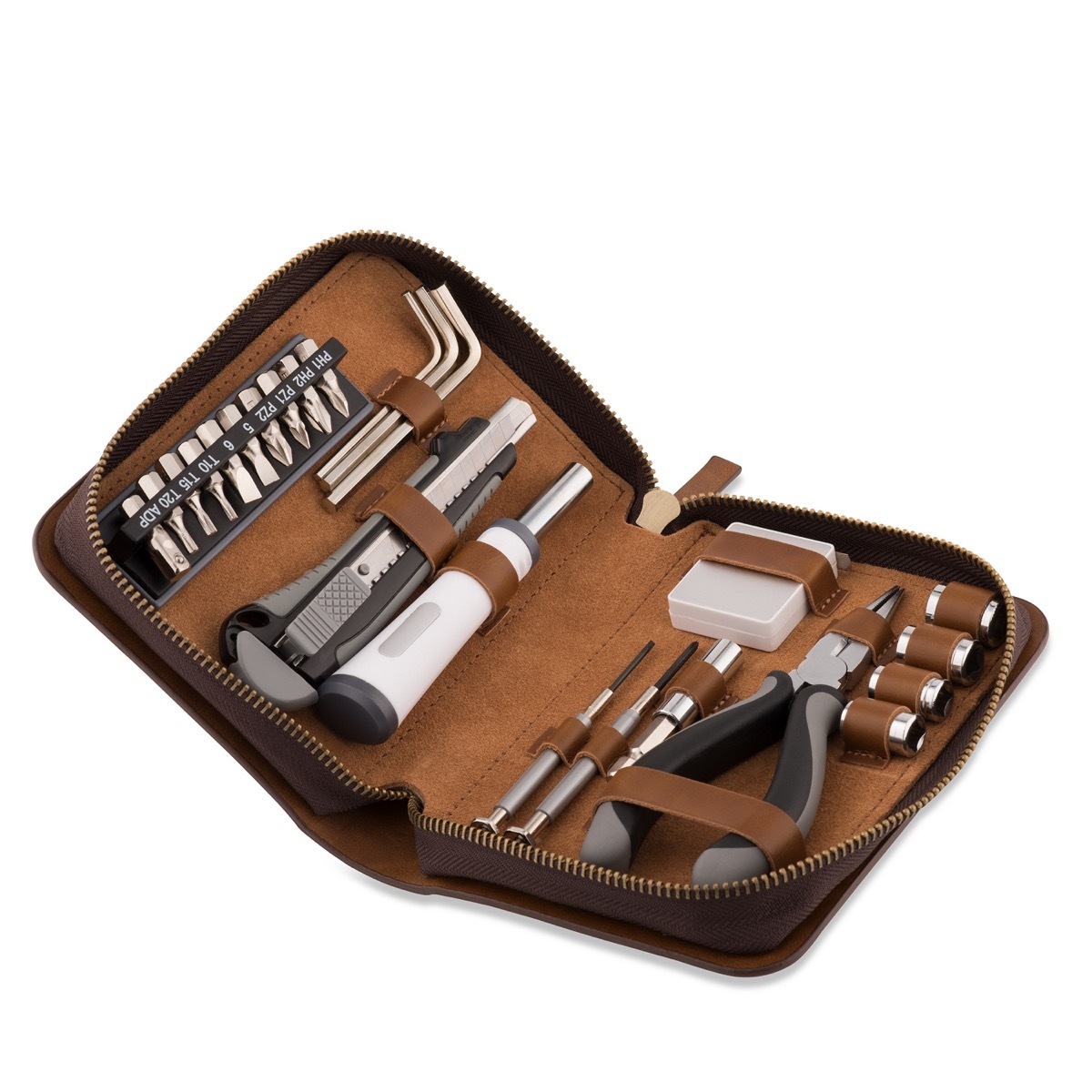 24 piece leather travel tool set