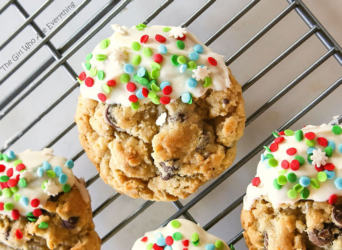 jumbo coconut chocolate chip cookies on cooling rack