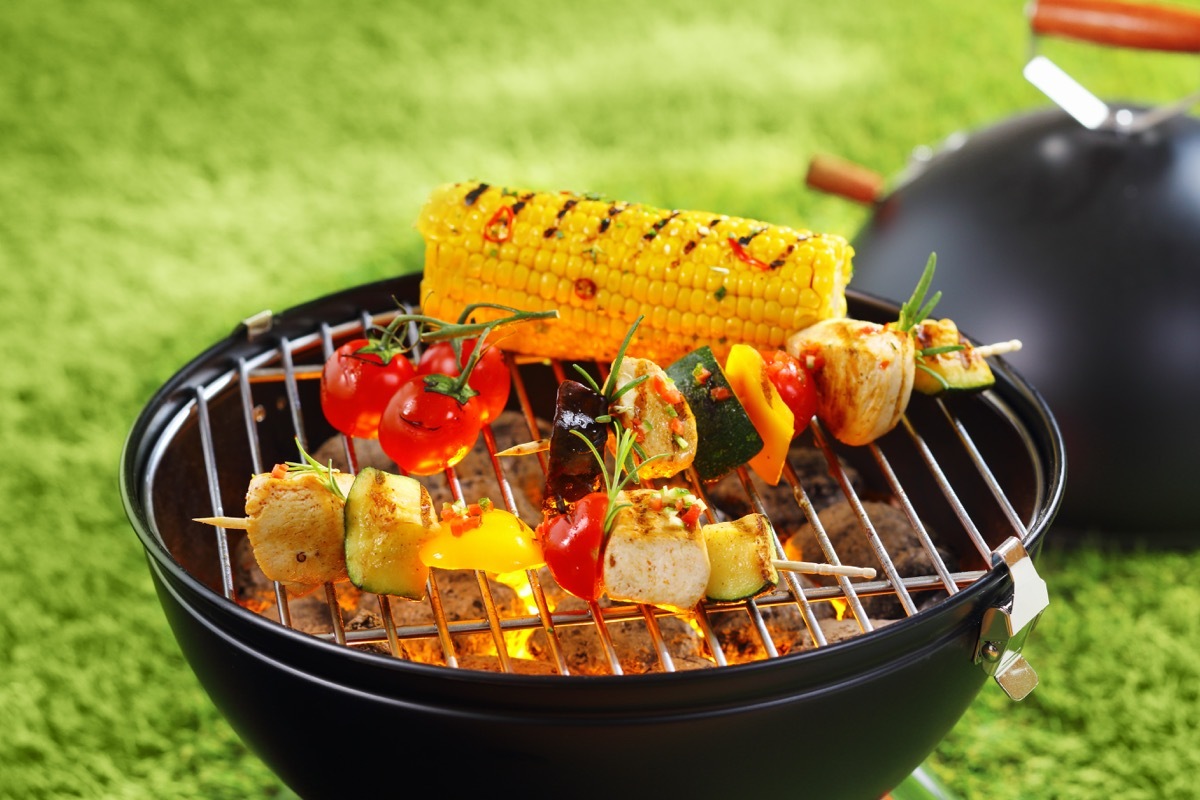 Veggies roasting on a grill