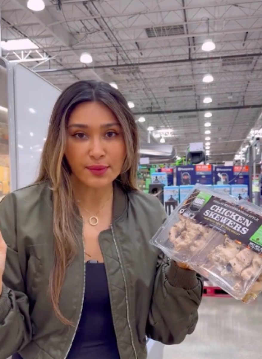 still from TikTok of Costco chicken skewers