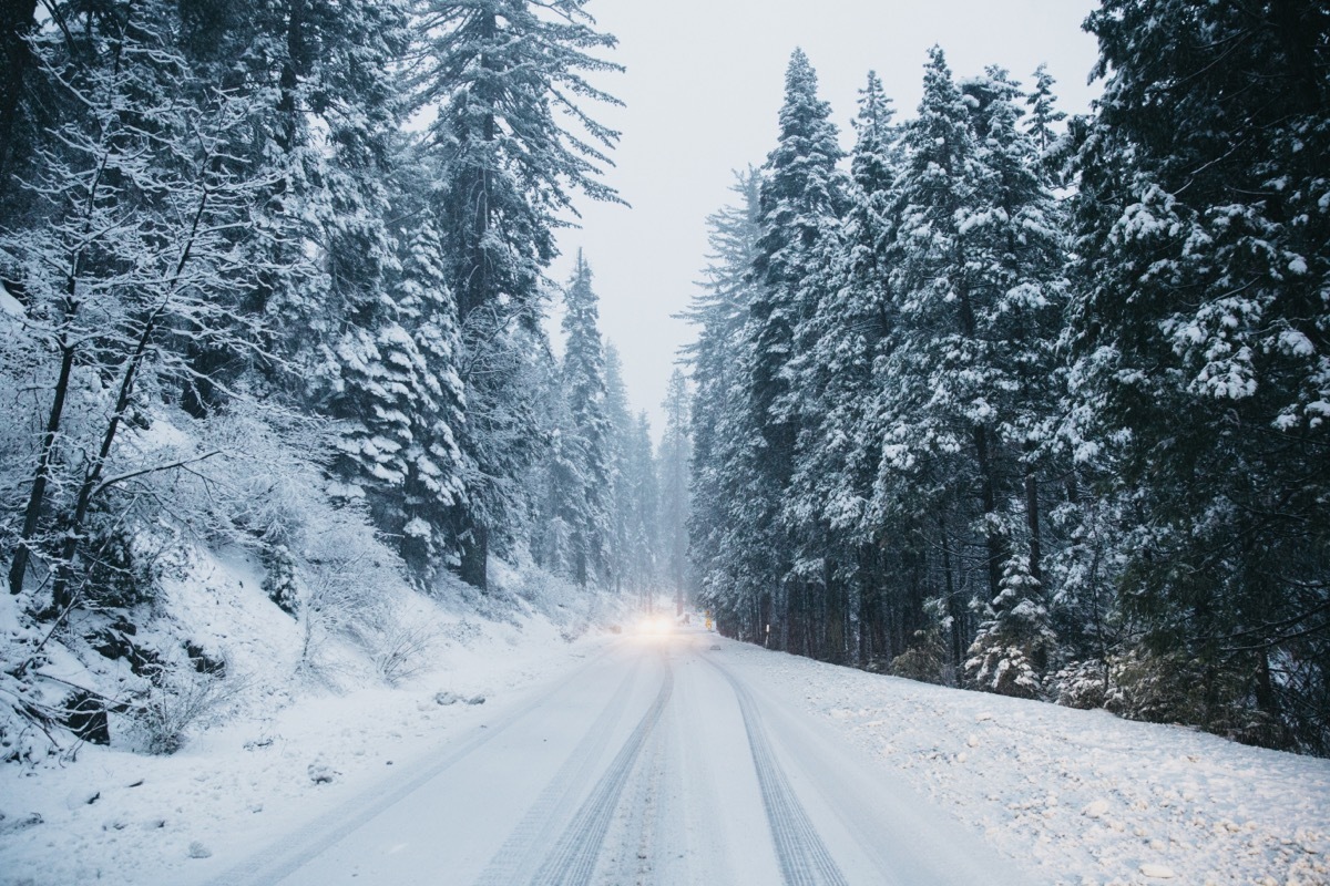 snow on road at yosemite national park