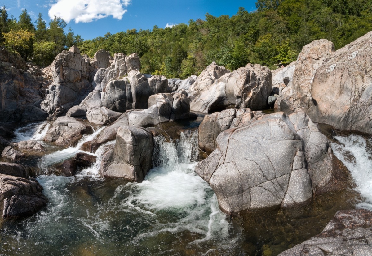 waterfall through boulders in missouri