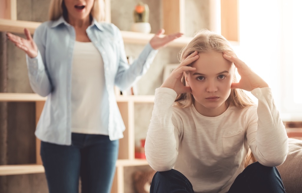 mom talking and her daughter is annoyed