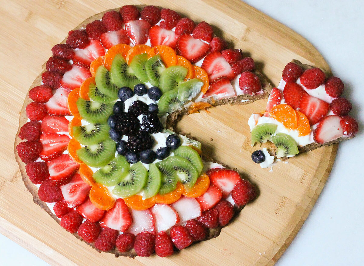 Fruit pizza recipe slice ready to serve for dessert