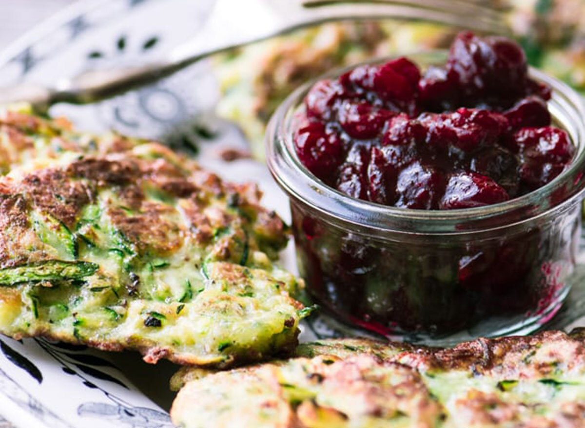 zucchini latkes maple cranberry sauce